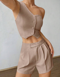 Asymmetric Buttoned Two-Piece Set.