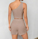 Asymmetric Buttoned Two-Piece Set.