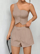 Asymmetric Buttoned Two-Piece Set.