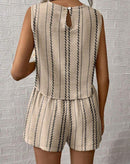 Beige Striped Two-Piece Set.