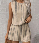 Beige Striped Two-Piece Set.