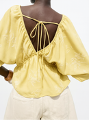 Puff-Sleeve Deep V Top.