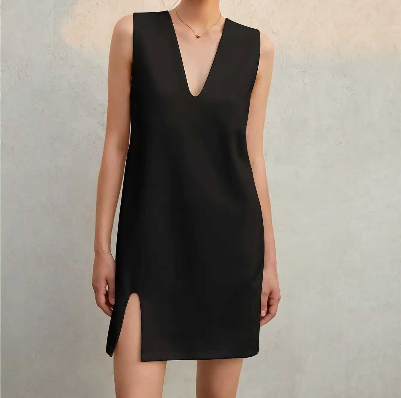 Classic Black Minimal Mini Dress.