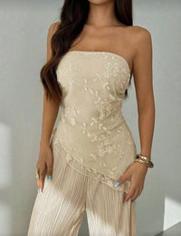 Ivory Pleated Wide-Leg Set.