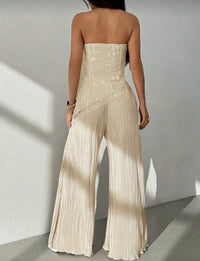 Ivory Pleated Wide-Leg Set.