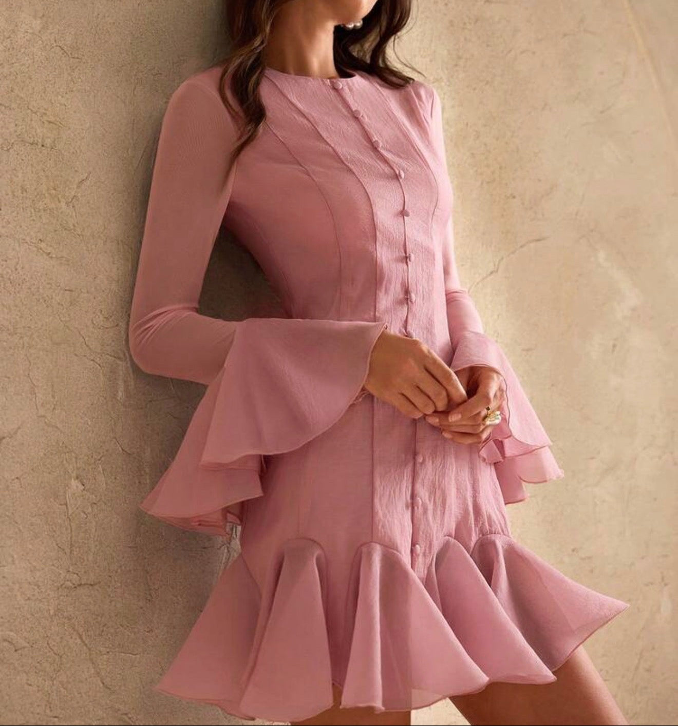 Romantic Pink Ruffled Dress.