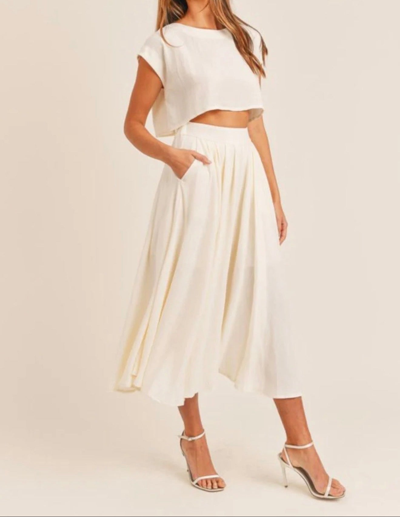 White Two-Piece Flow Midi Set.