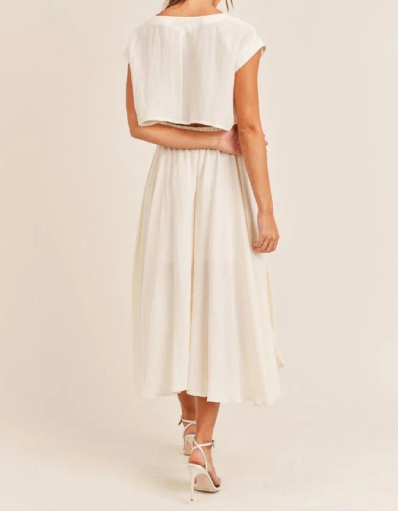 White Two-Piece Flow Midi Set.