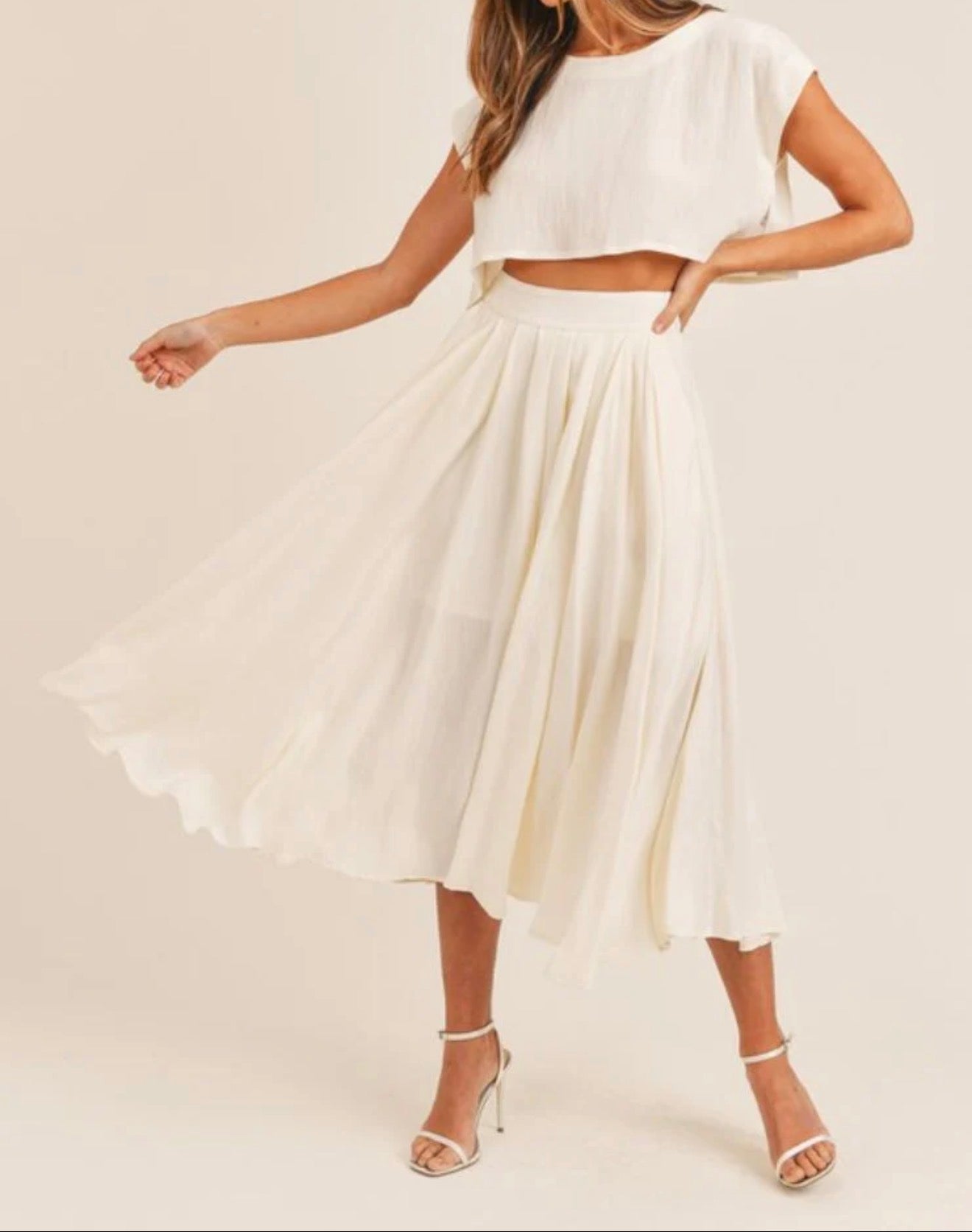 White Two-Piece Flow Midi Set.