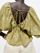 Puff-Sleeve Deep V Top.