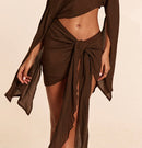 Brown Wrap Tie Beach Cover-Up Skirt.