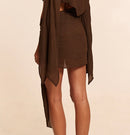 Brown Wrap Tie Beach Cover-Up Skirt.