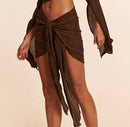Brown Wrap Tie Beach Cover-Up Skirt.