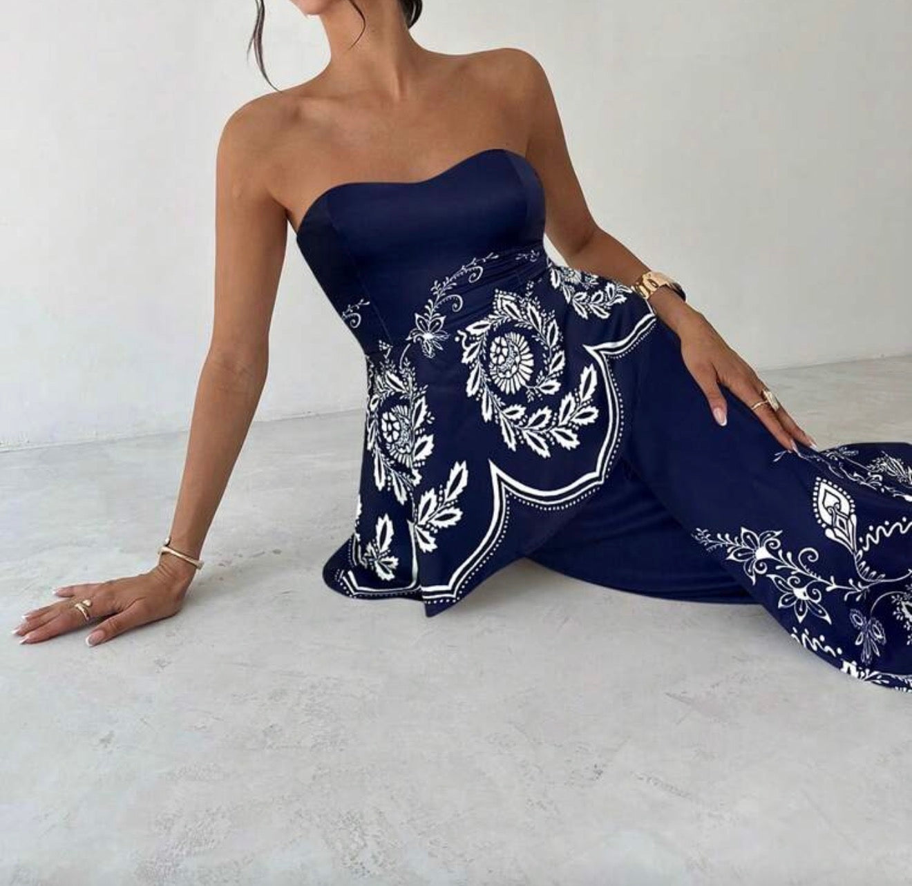 Strapless Blue Printed Set.