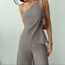 Elegant Two-Piece Gray Pants Set.