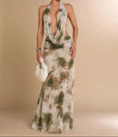 Printed Open-Back Maxi Dress.