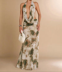 Printed Open-Back Maxi Dress.