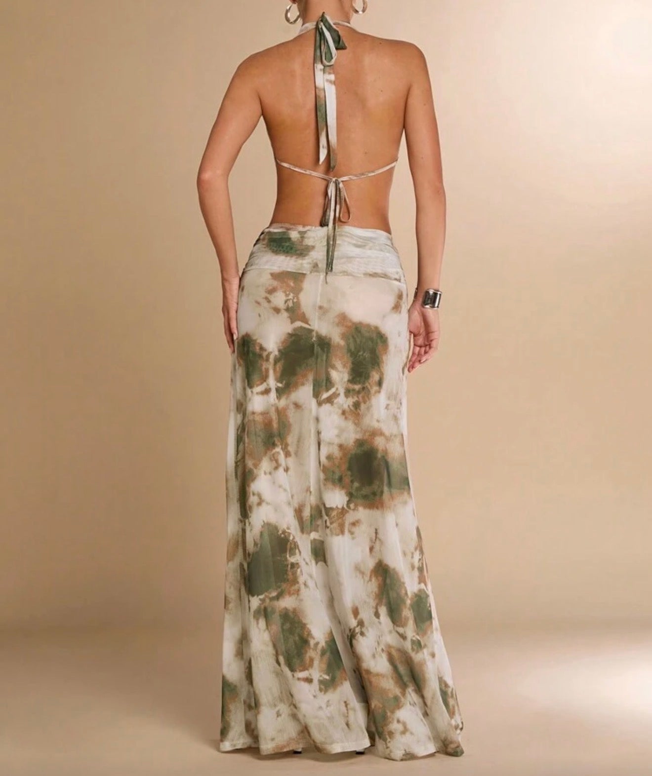 Printed Open-Back Maxi Dress.