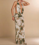 Printed Open-Back Maxi Dress.