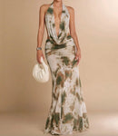 Printed Open-Back Maxi Dress.