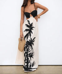 Palm Print Cut-Out Maxi Dress.