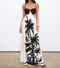 Palm Print Cut-Out Maxi Dress.
