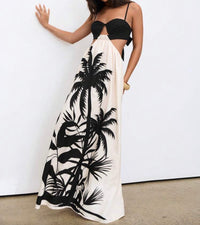 Palm Print Cut-Out Maxi Dress.