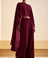 Burgundy Flow Cape Two-Piece Set.