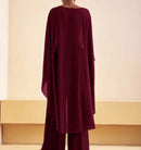 Burgundy Flow Cape Two-Piece Set.