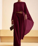 Burgundy Flow Cape Two-Piece Set.
