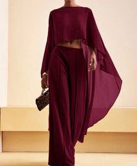Burgundy Flow Cape Two-Piece Set.
