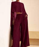 Burgundy Flow Cape Two-Piece Set.