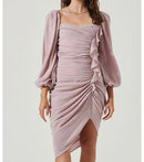 Lila Textured Ruched Midi Dress.