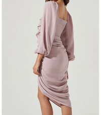 Lila Textured Ruched Midi Dress.