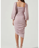 Lila Textured Ruched Midi Dress.